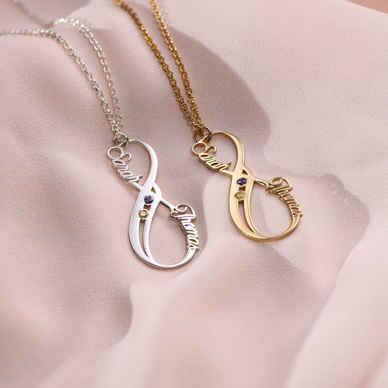 Personalized Vertical infinity Necklace with Birthstones in Gold Plating - 1