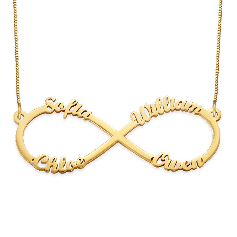 Personalized Family Infinity Necklace in 14K Solid Gold