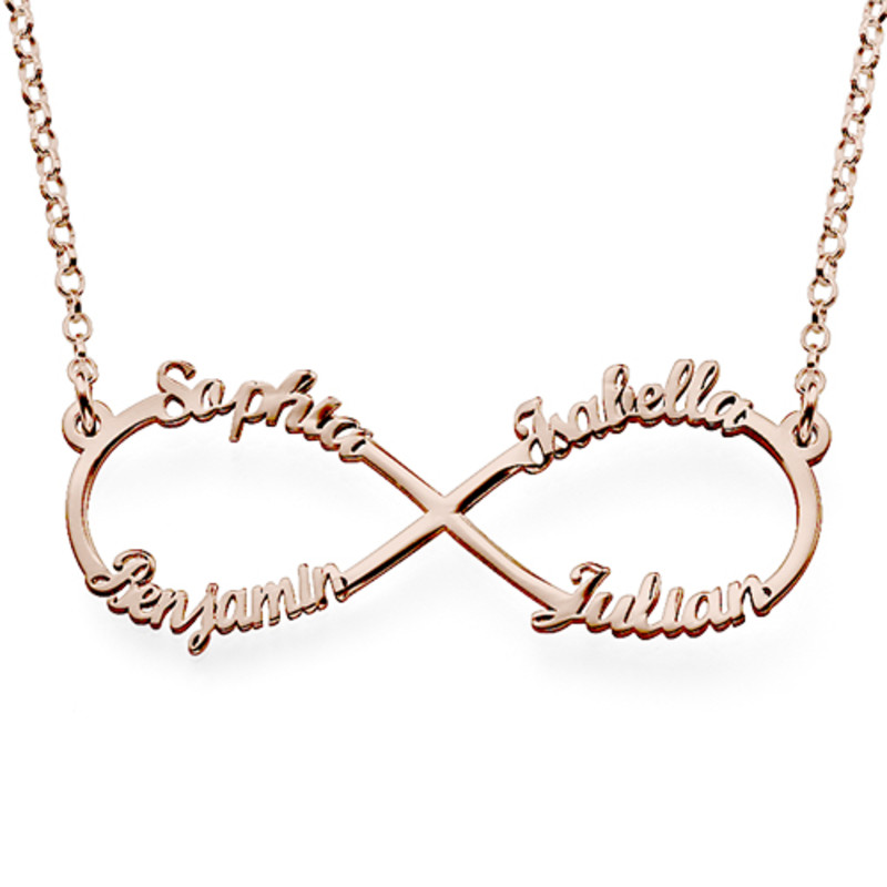 Personalized Family Infinity Necklace in Rose Gold Plating