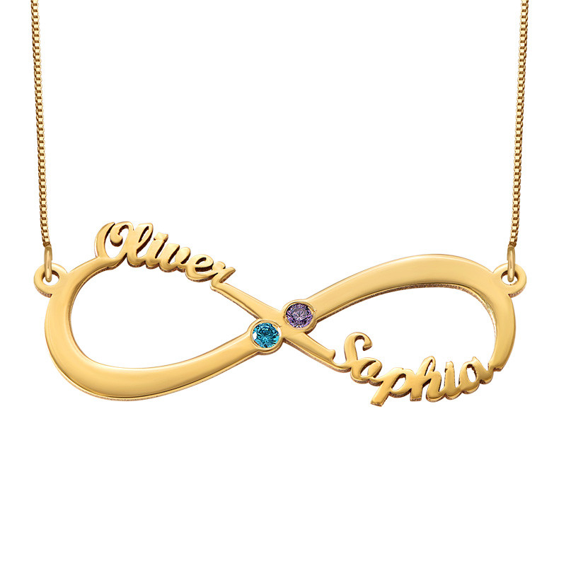 Personalized Infinity Necklace With Birthstones in 14K Gold