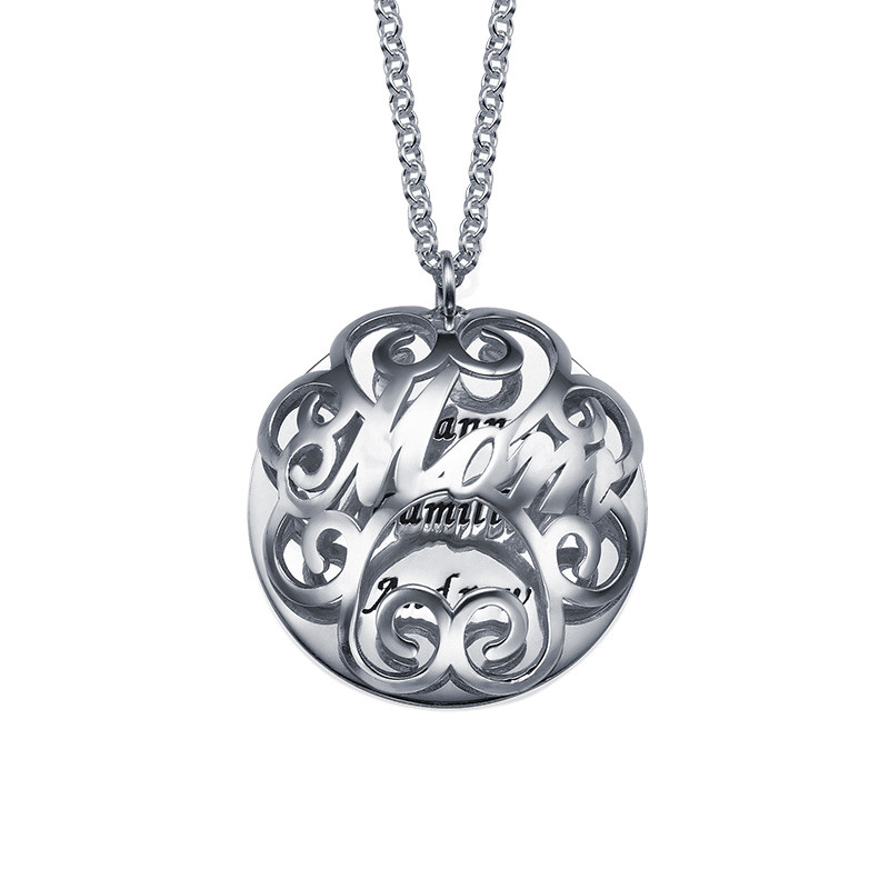 Filigree Mom disc Sterling Silver Necklace