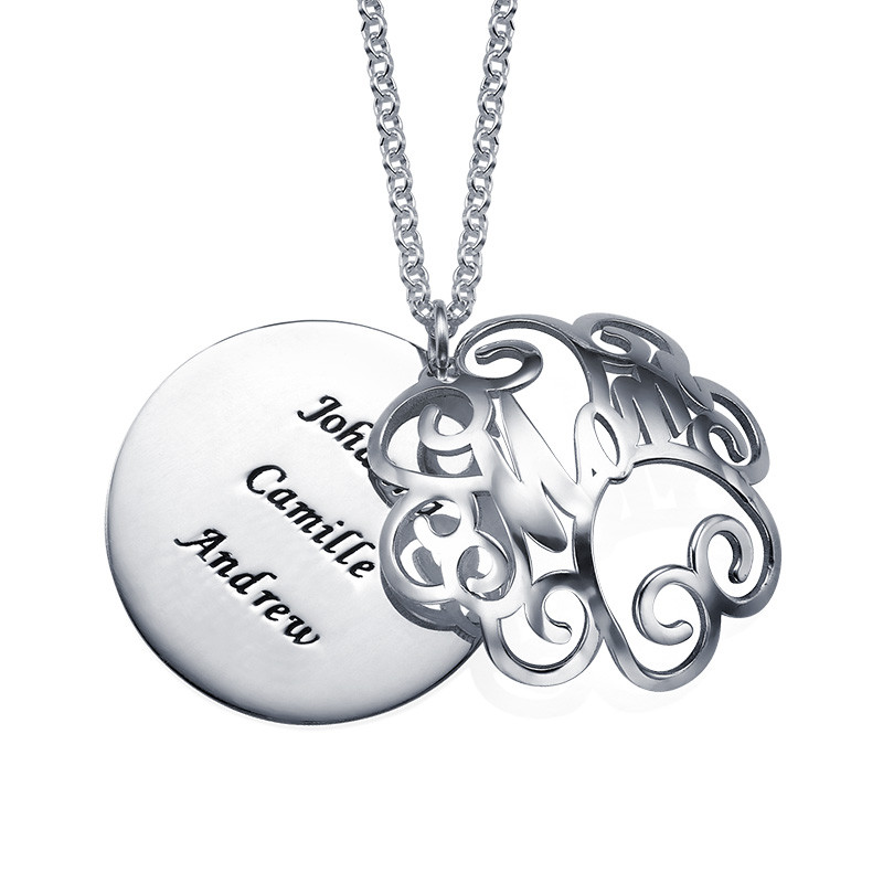 Filigree Mom disc Sterling Silver Necklace - 2