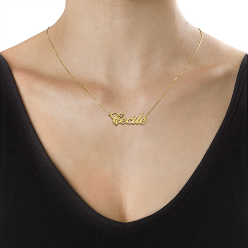 Name Necklace in 14K Gold with a Diamond - 1 product photo