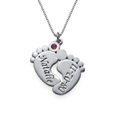Baby Feet Necklace with a Birthstone