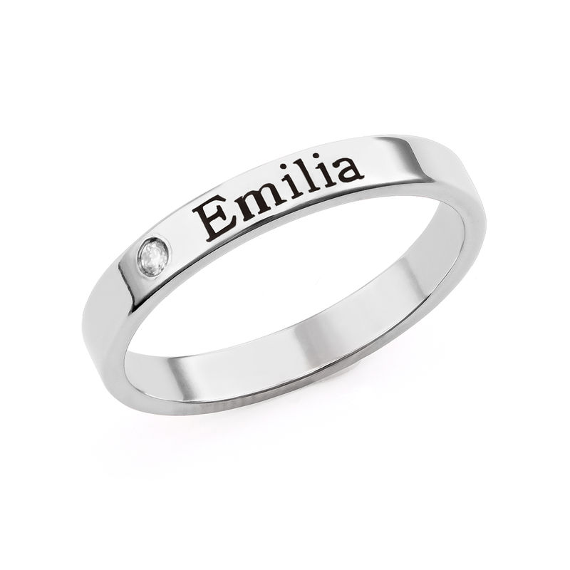 Stackable Name Ring in Silver with Diamond