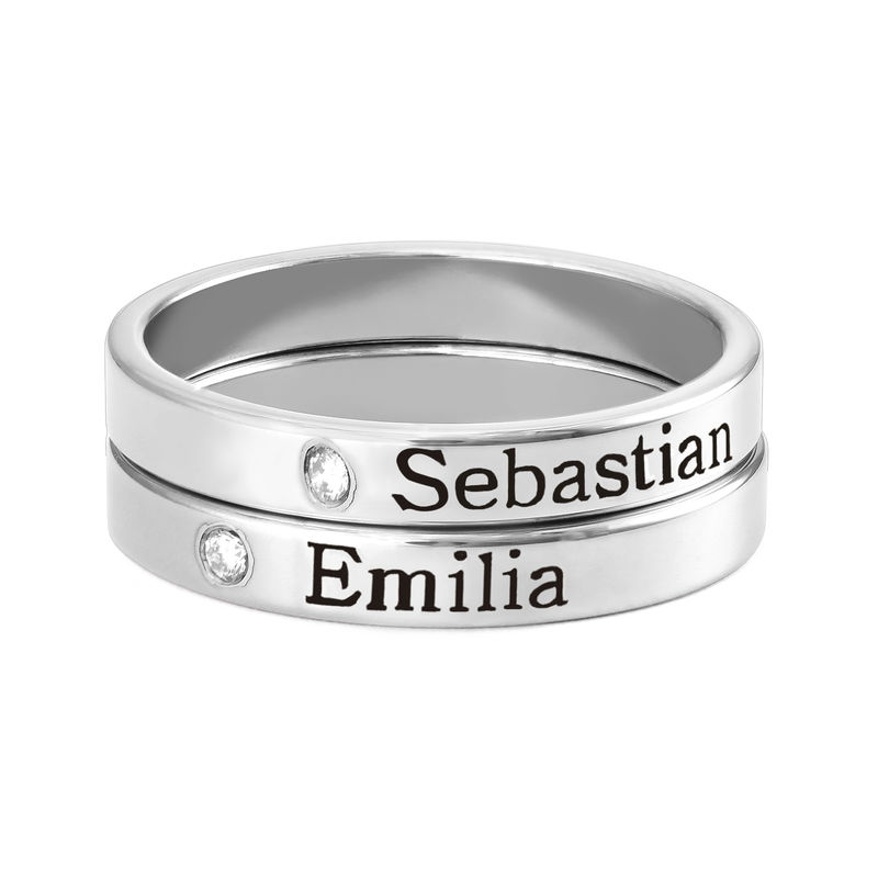 Stackable Name Ring in Silver with Diamond - 1