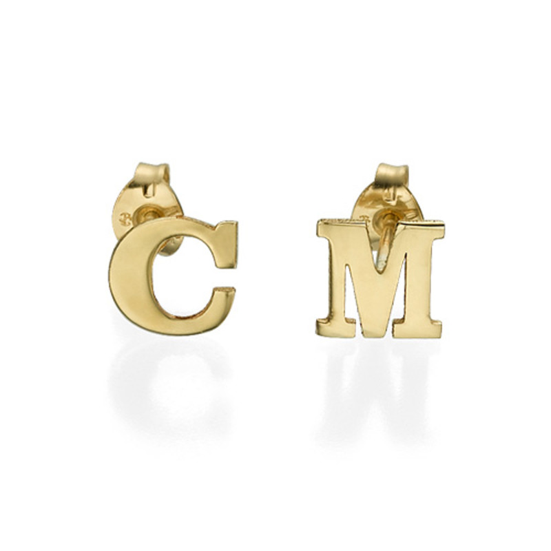 Initial Stud Earrings in 14K Yellow Gold - 1 product photo