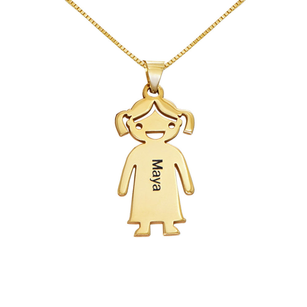 Personalized Kids Charm Necklace for Mom in 10K Yellow Gold - 1