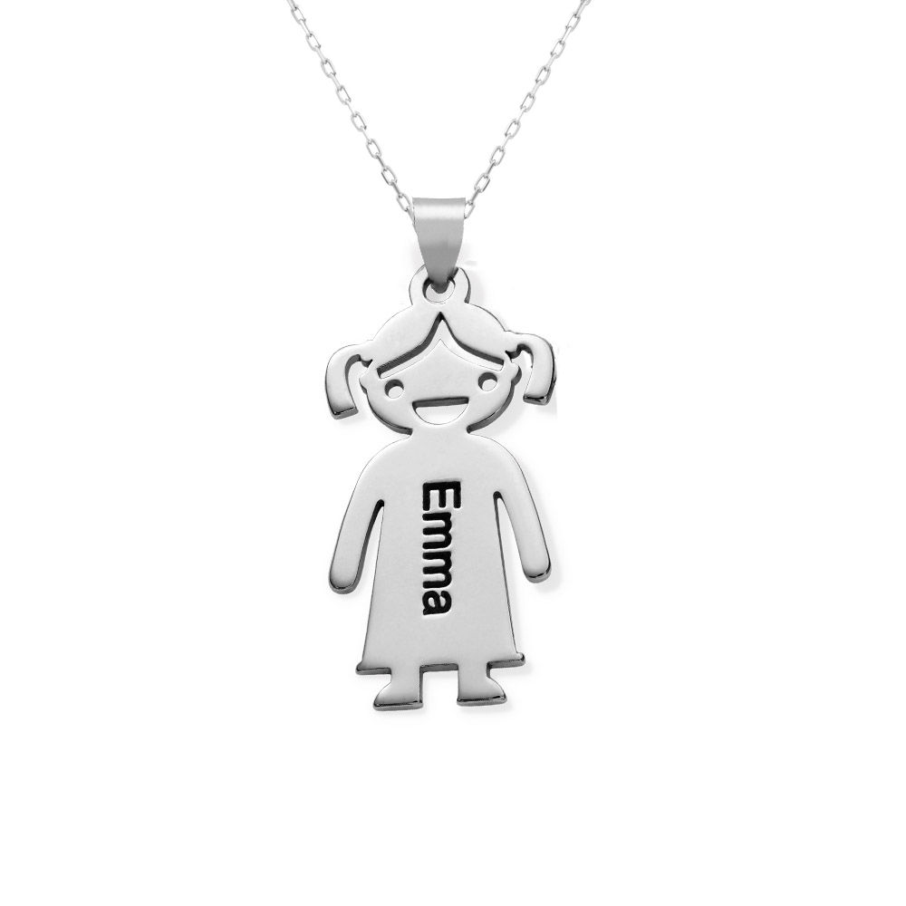 Personalized Kids Charm Necklace For Mom In 10K White Gold - 1 product photo