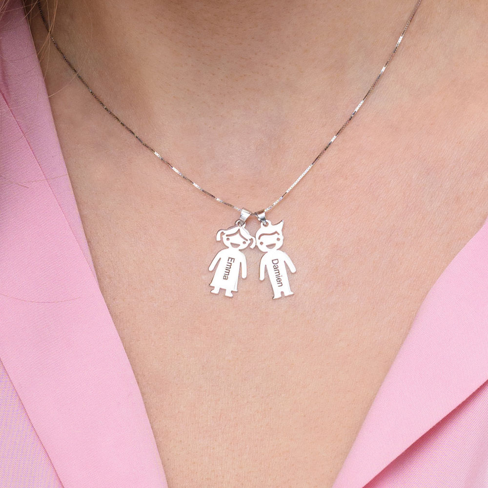 Personalized Kids Charm Necklace For Mom In 10K White Gold - 3 product photo