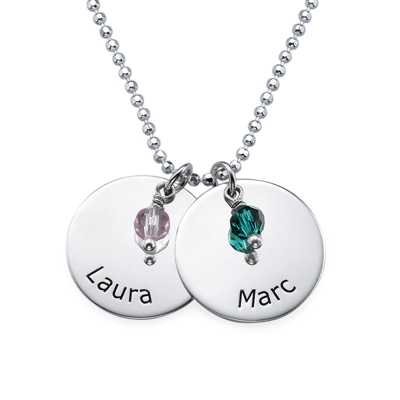 Sterling Silver Disc Necklace with Birthstones