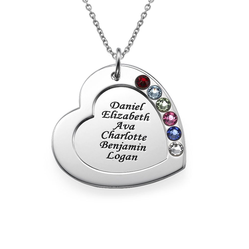 Just for Mom Engraved Heart Sterling Silver Necklace with Birthstones