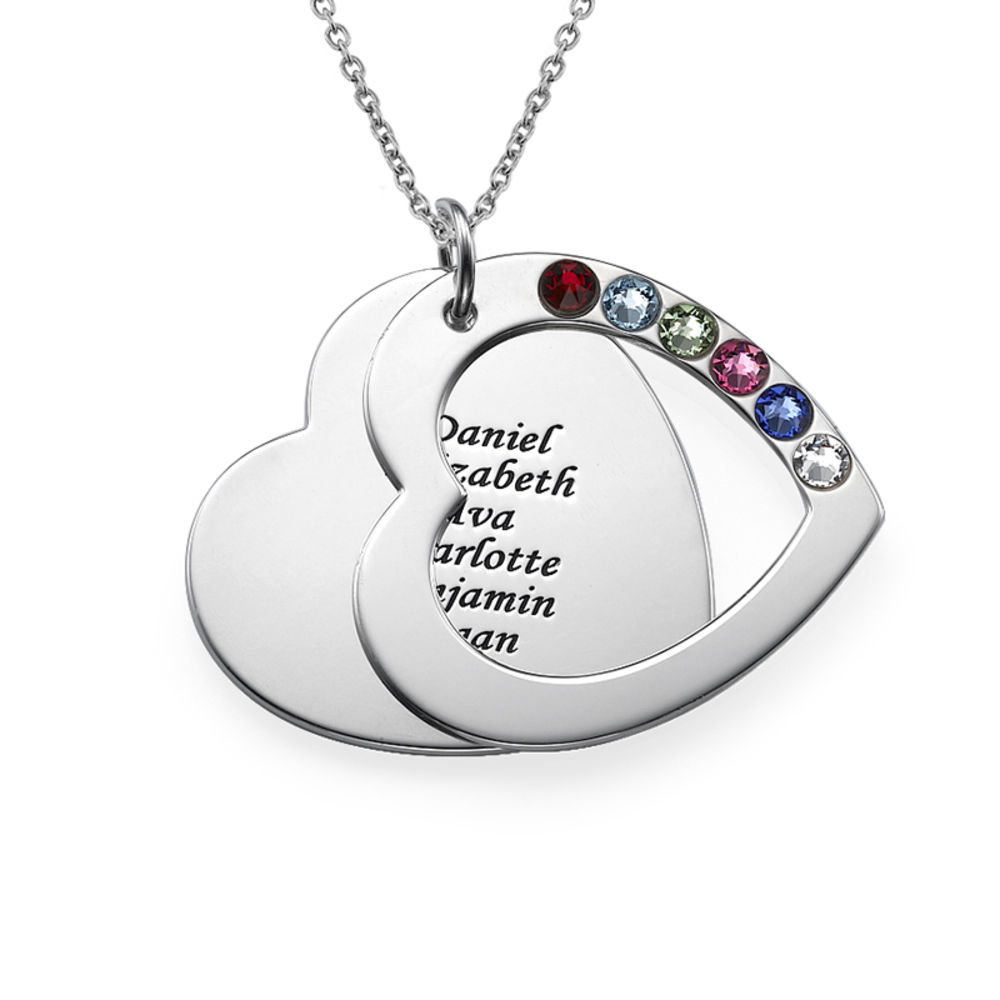 Just for Mom Engraved Heart Sterling Silver Necklace with Birthstones - 1
