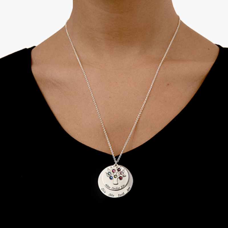 Personalized Tree of Life Necklace with Birthstones - 2