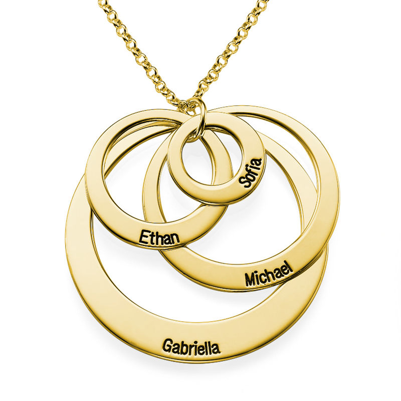 Four Open Circles Necklace with Engraving in Gold Plating - 2