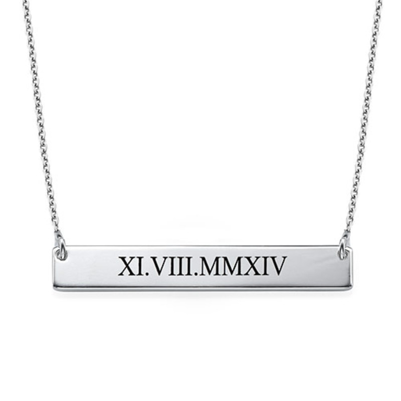 Roman Numeral Bar Necklace in Sterling Silver