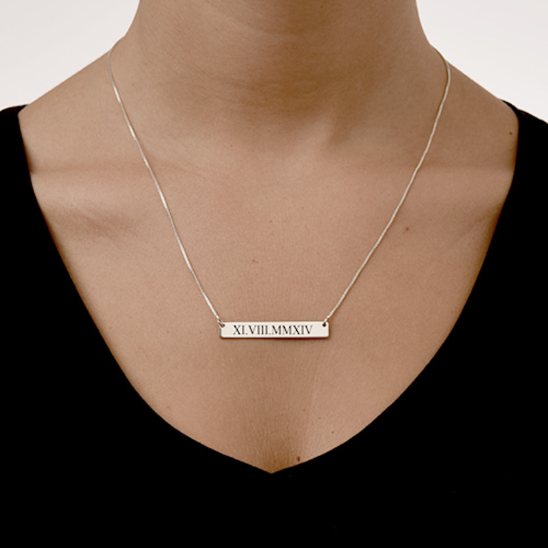 Roman Numeral Bar Necklace in Sterling Silver - 1