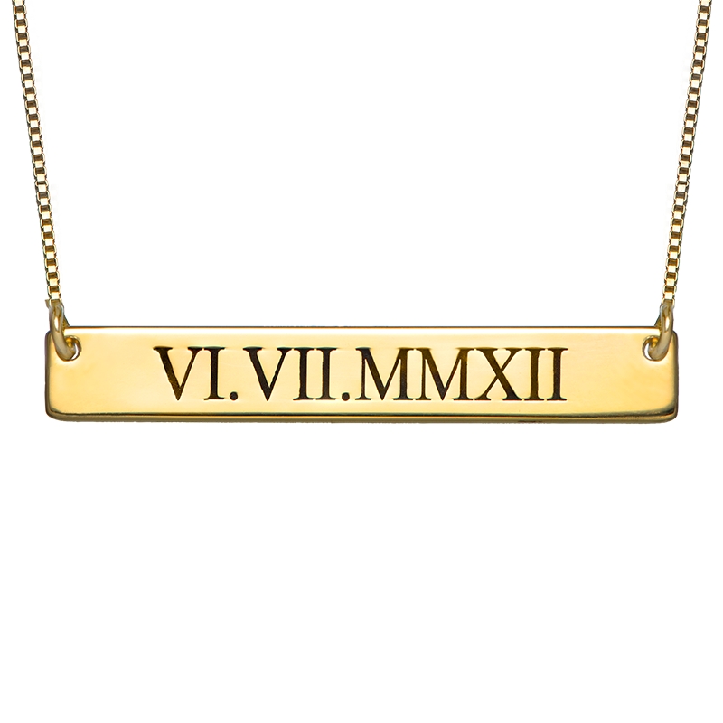 Roman Numeral Bar Necklace in Gold Plating