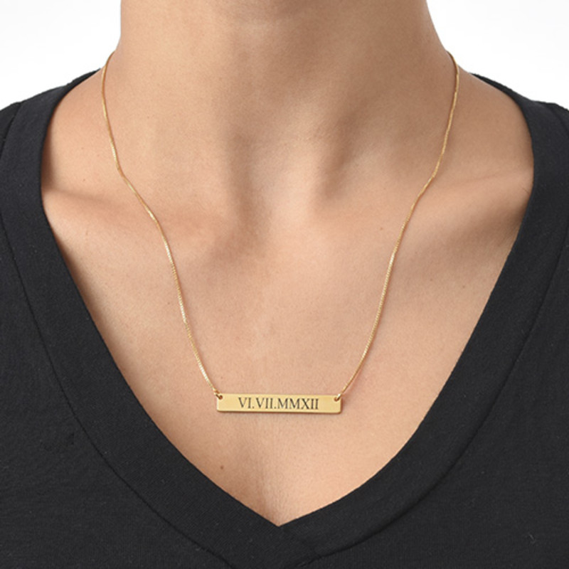 Roman Numeral Bar Necklace in Gold Plating - 1 product photo