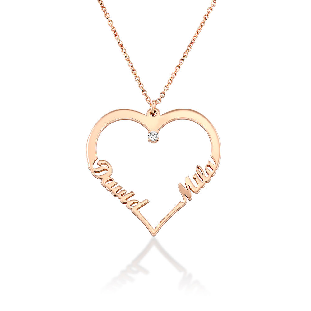 Personalized Heart Necklace with Diamond in Rose Gold Plating
