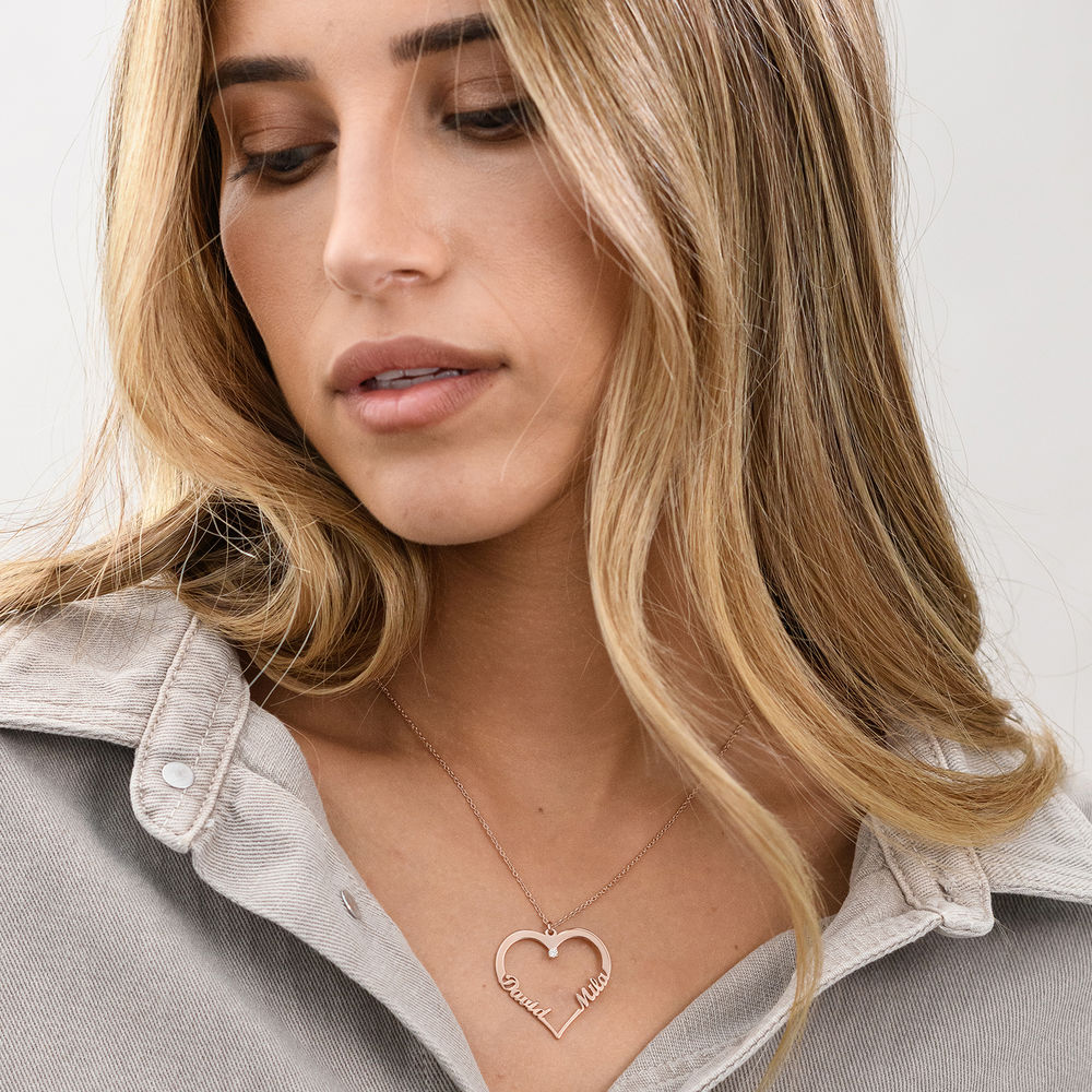 Personalized Heart Necklace with Diamond in Rose Gold Plating - 1