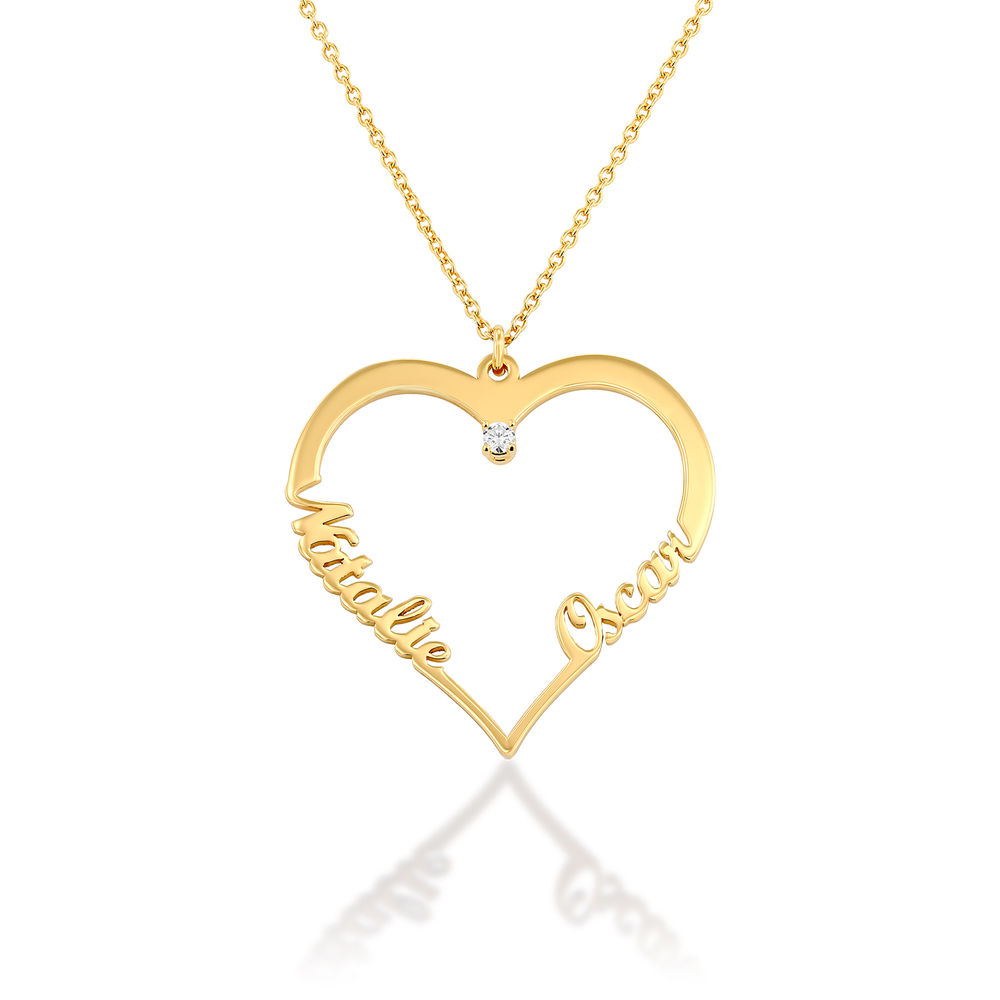 Personalized Heart Necklace with Diamond in Gold Vermeil