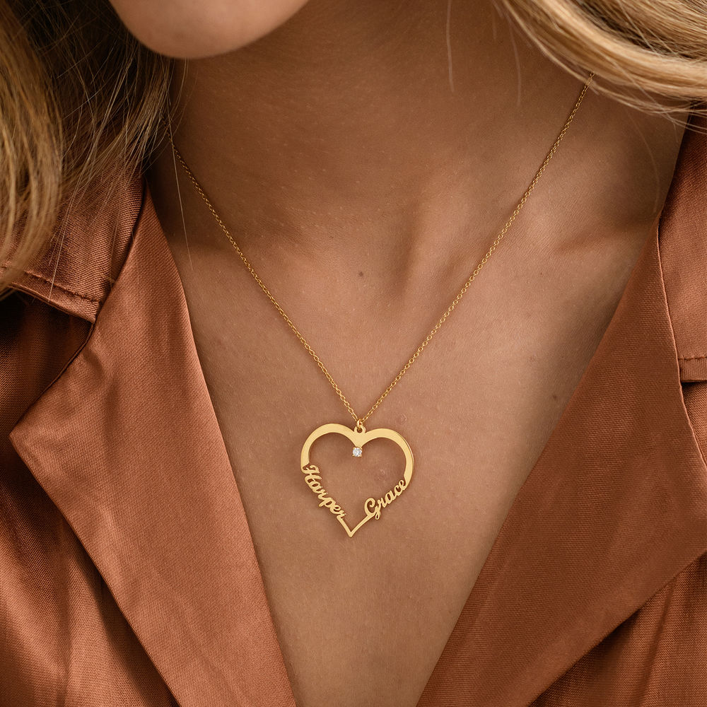 Personalized Heart Necklace with Diamond in Gold Vermeil - 1 product photo
