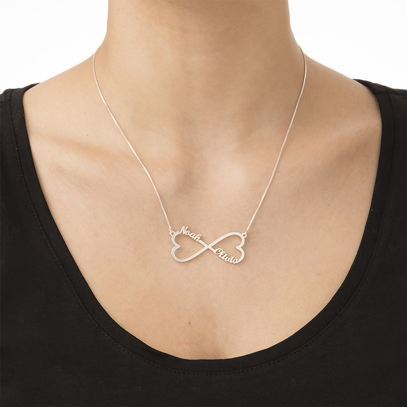 Personalized Heart Shaped Infinity Necklace in Sterling Silver - 1