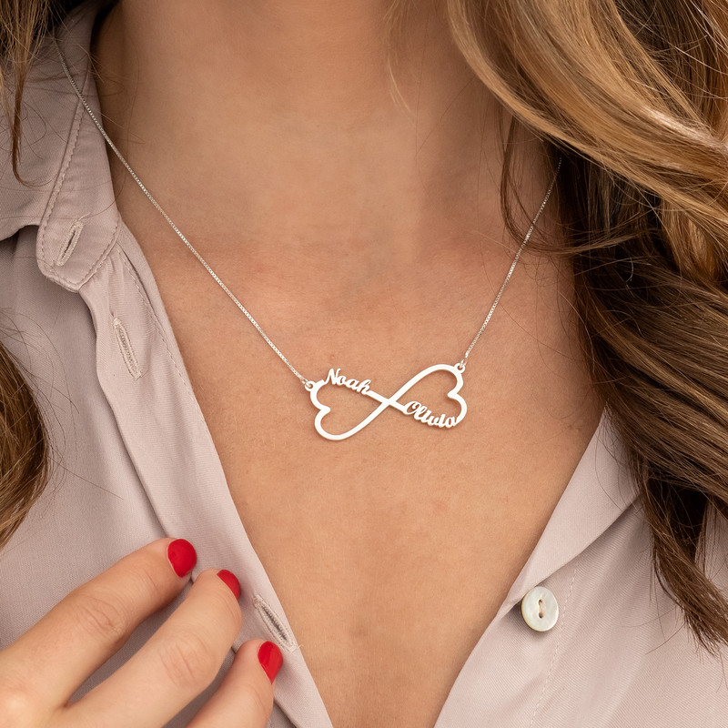 Personalized Heart Shaped Infinity Necklace in Sterling Silver - 2