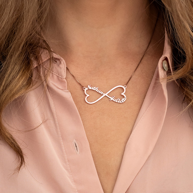 Personalized Heart Shaped Infinity Necklace in Rose Gold Plating - 2