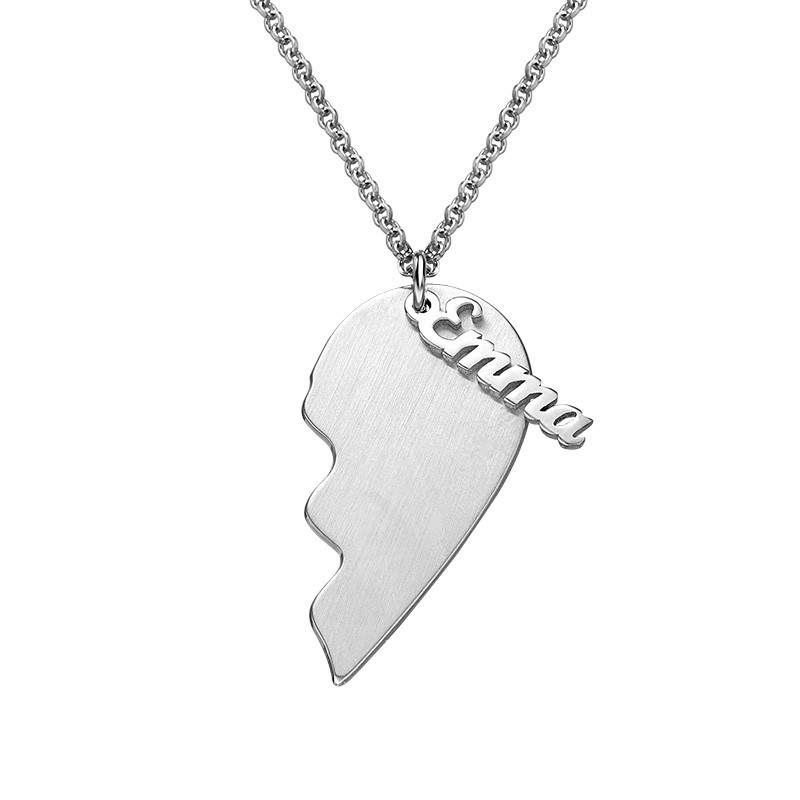 Couple Broken Heart Necklace in Sterling Silver Personalized with 2 names  - 1