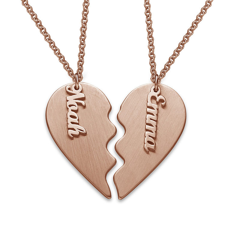 Couple Broken Heart Necklace in Rose Gold Plating Personalized with 2 names
