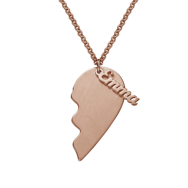 Couple Broken Heart Necklace in Rose Gold Plating Personalized with 2 names - 1