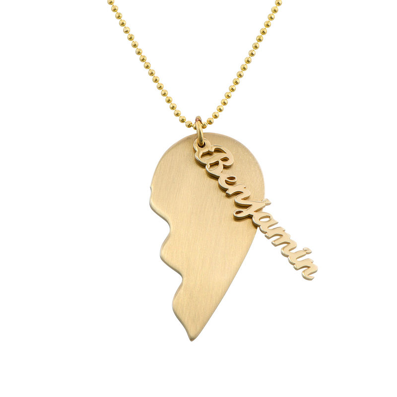 Couple Broken Heart Necklace in 10k Yellow Gold Personalized with 2 names - 1