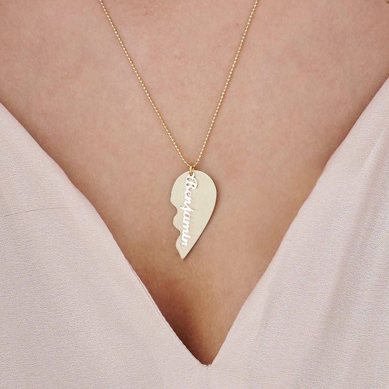 Couple Broken Heart Necklace in 10k Yellow Gold Personalized with 2 names - 3 product photo
