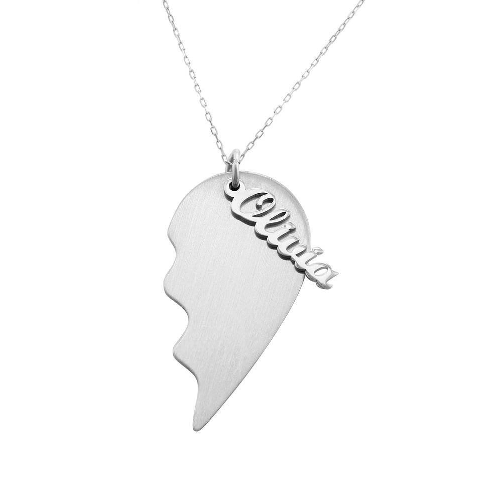 Couple Broken Heart Necklace in 10k White Gold Personalized with 2 names - 1