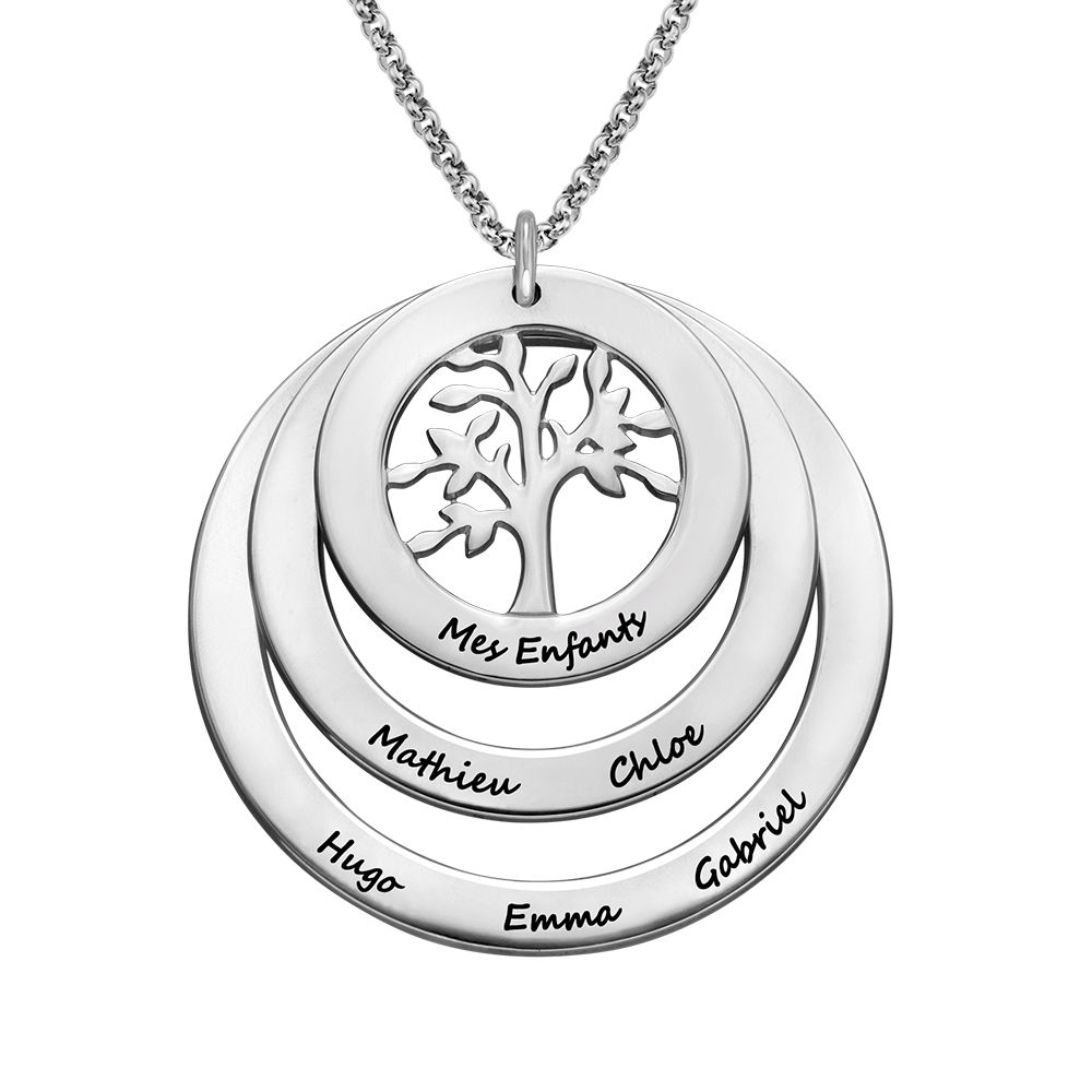 Family Circle Necklace with Hanging Family Tree - Silver product photo