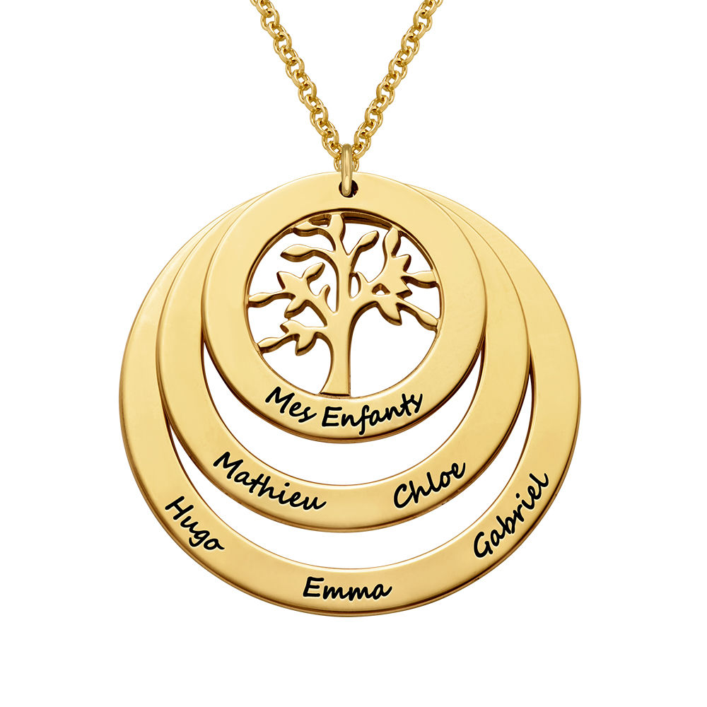 Family Circle Necklace with Hanging Family Tree - Gold Plated