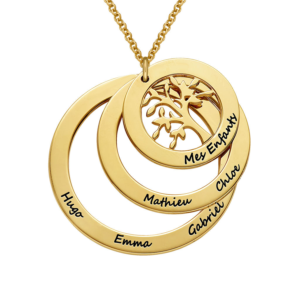 Family Circle Necklace with Hanging Family Tree - Gold Plated - 1