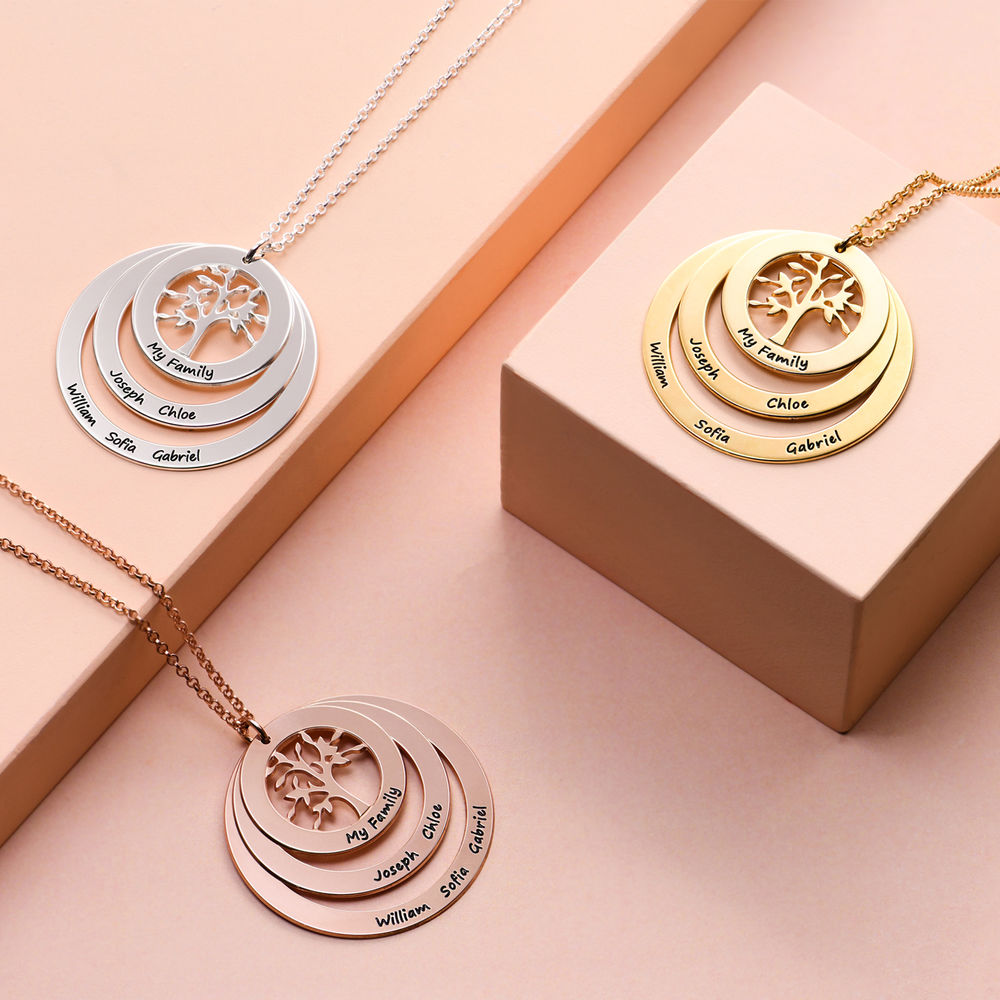 Family Circle Necklace with Hanging Family Tree - Rose Gold Plated - 2 product photo