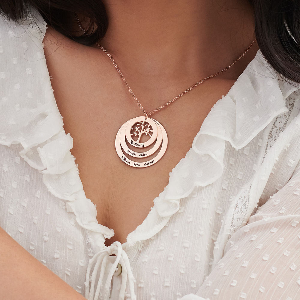 Family Circle Necklace with Hanging Family Tree - Rose Gold Plated - 3
