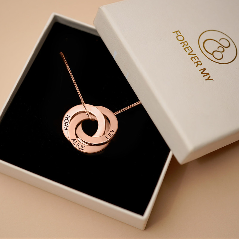 Engraved Russian Ring Necklace in Rose Gold Plating - 4