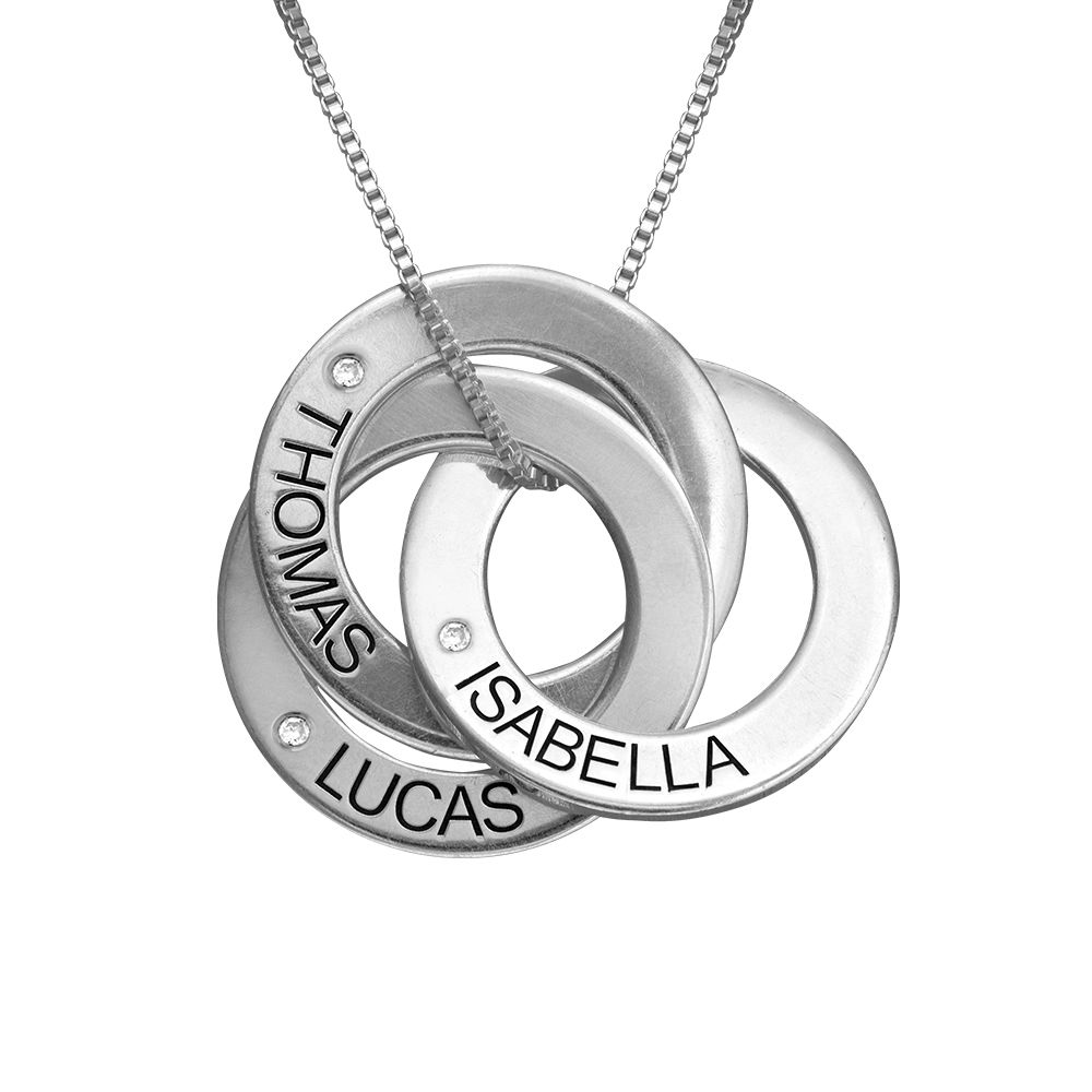 Engraved Russian Ring Necklace in Sterling Silver with Diamond