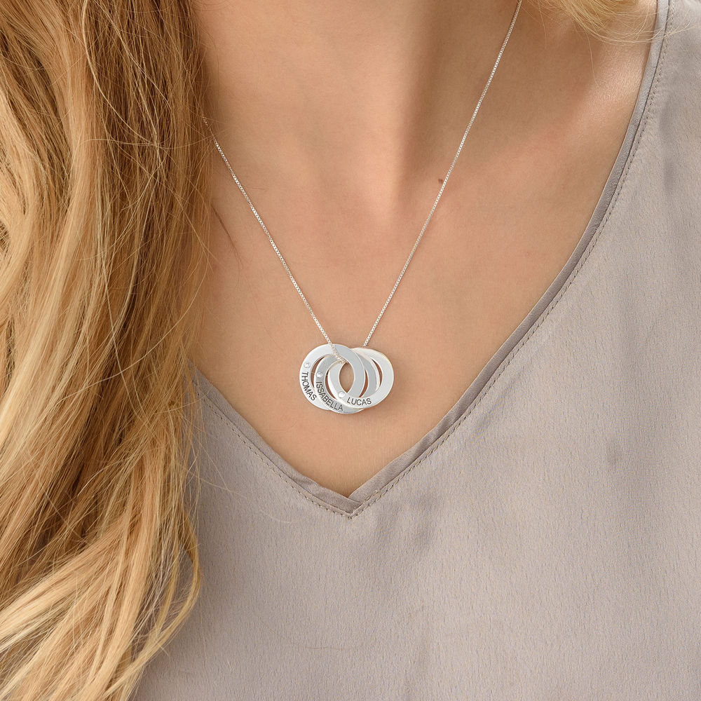 Engraved Russian Ring Necklace in Sterling Silver with Diamond - 2 product photo