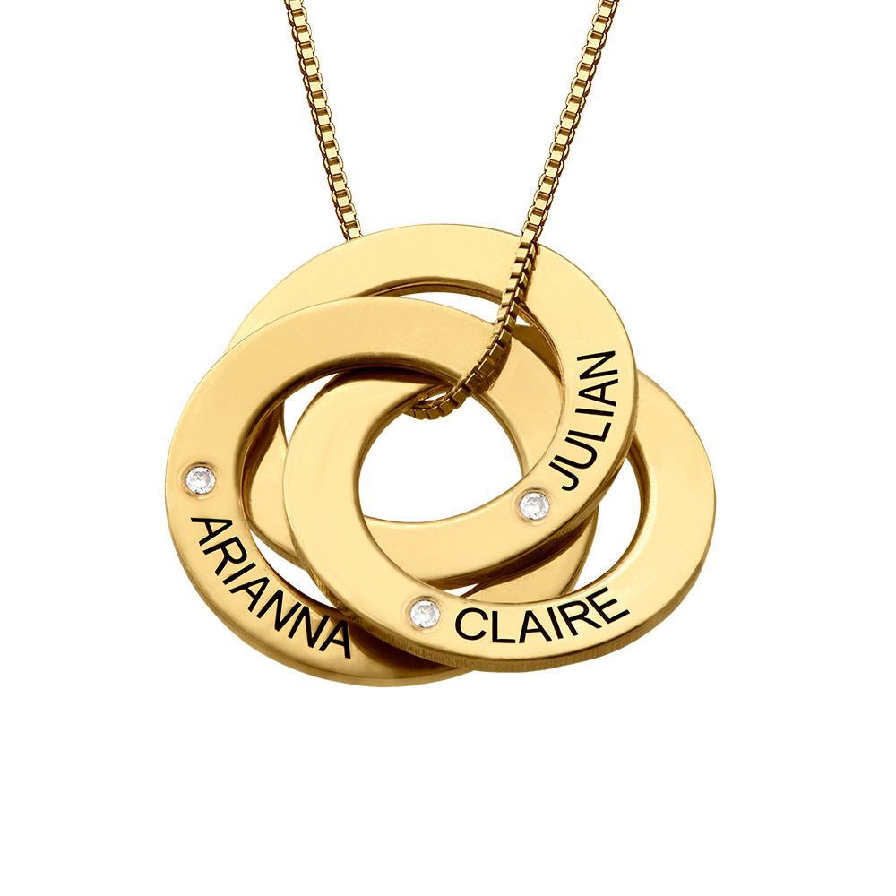 Engraved Russian Ring Necklace in 18K Gold Plated with Diamond Gold Plated