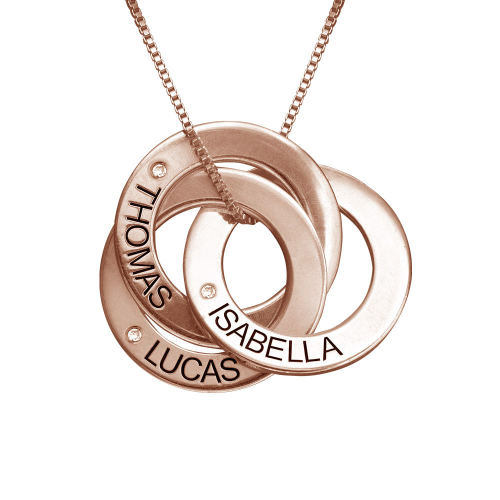 Engraved Russian Ring Necklace in 18K Rose Gold Plated with Diamond