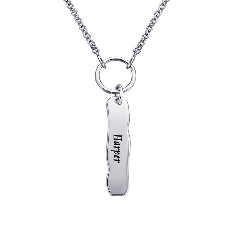 Engraved Bar Necklace with Bird Charm - 1