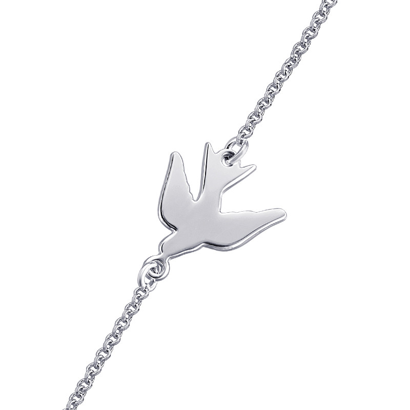 Engraved Bar Necklace with Bird Charm - 2
