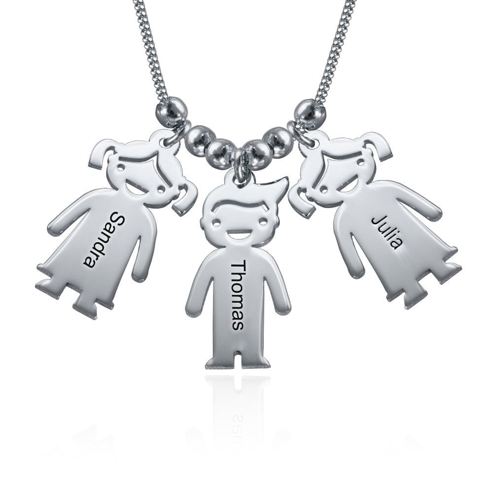Personalized Kids Charm Necklace for Mom in Sterling Silver - 1 product photo