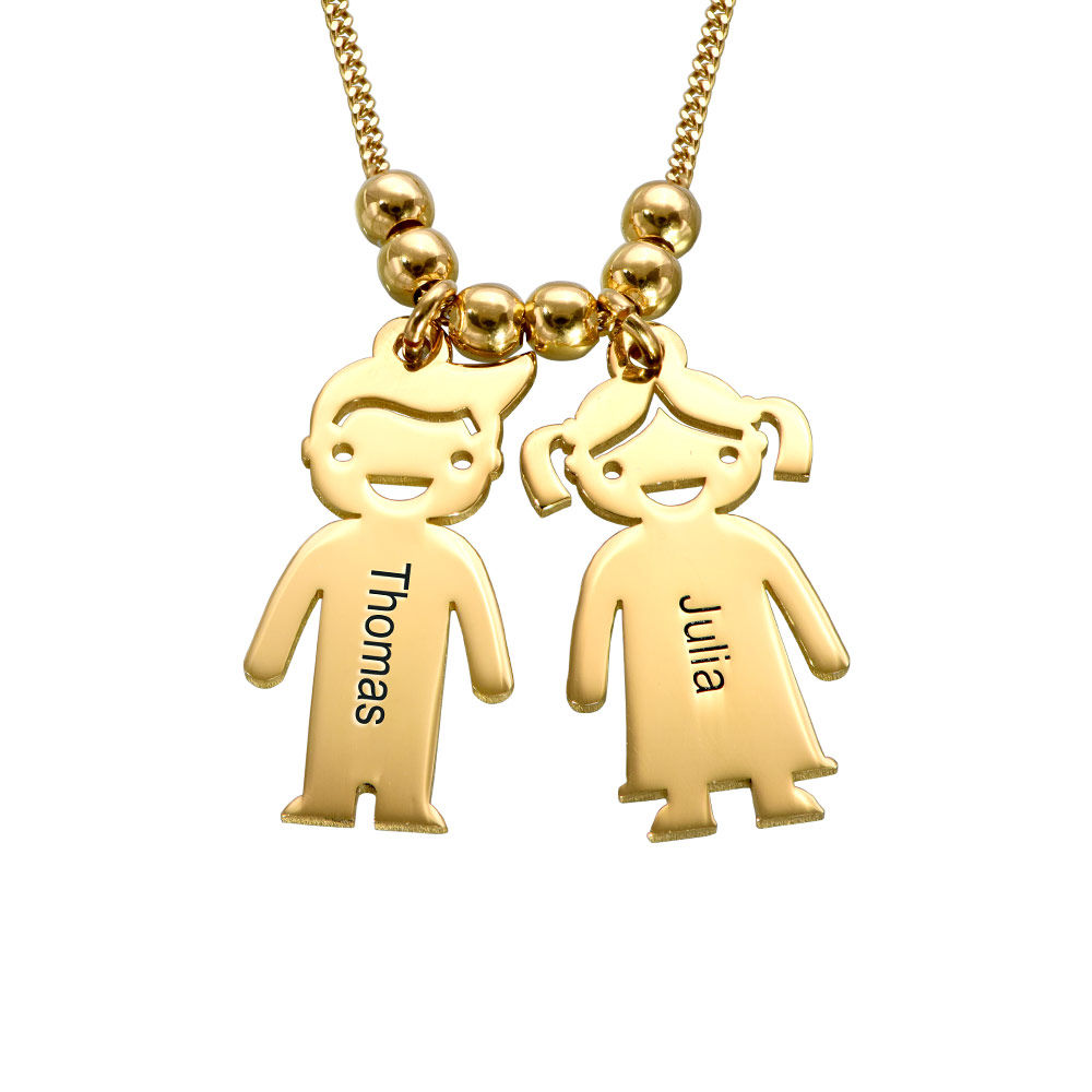 Personalized Kids Charm Necklace For Mom In Gold Vermeil product photo